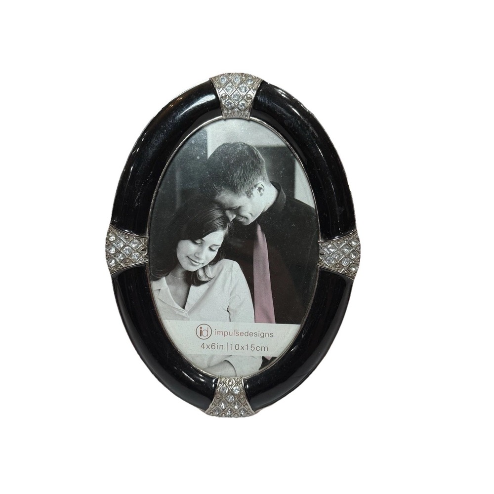 Glam Hollywood Regency /Art Deco Decor Style Black Rhinestone 4x6 Photo Frame